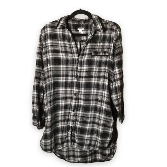 DKNY Black White Plaid Tunic Long Sleeve Top Size Medium Western - Picture 1 of 6